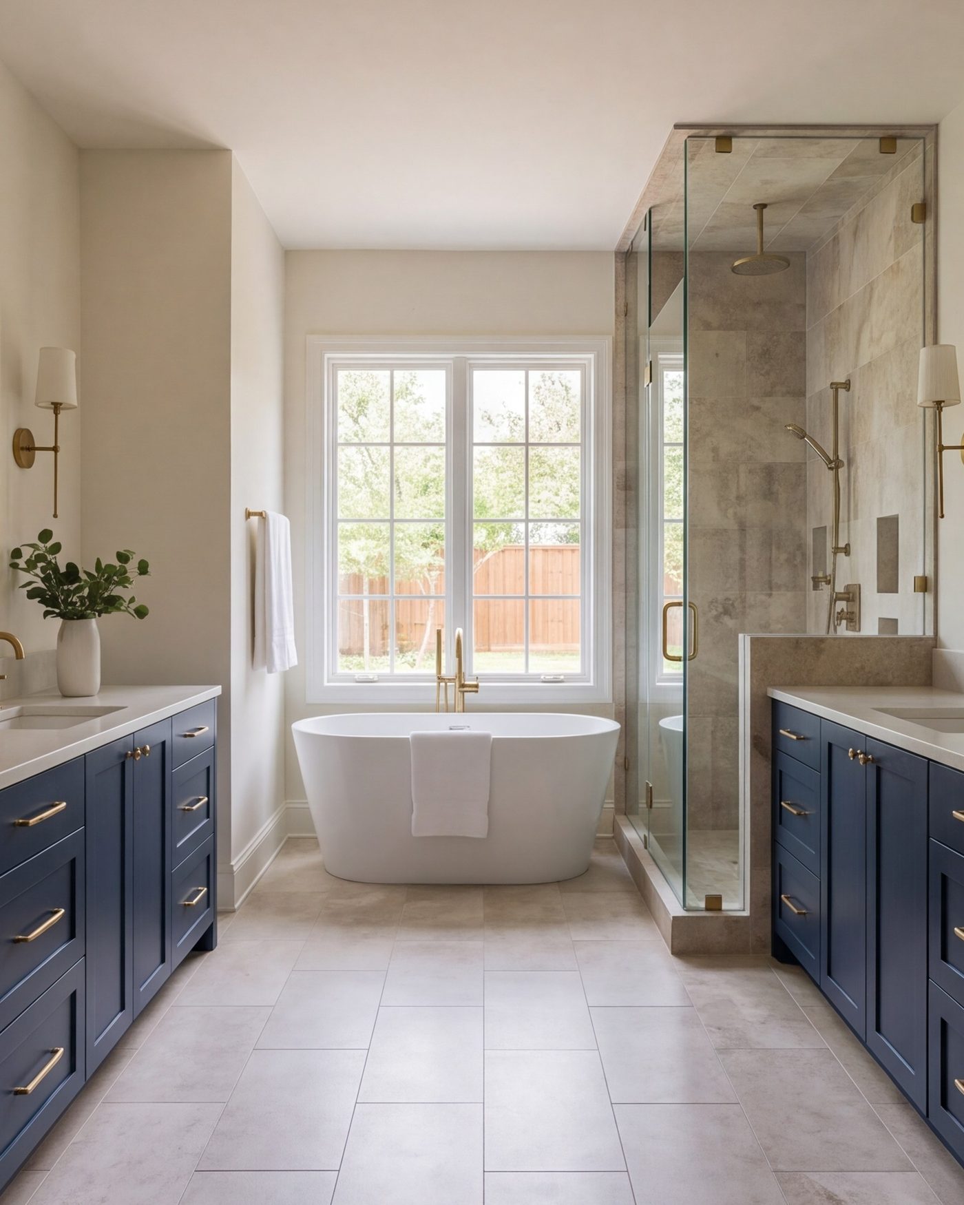 Primary bathroom remodel with freestanding tub and walk-in shower, Dallas