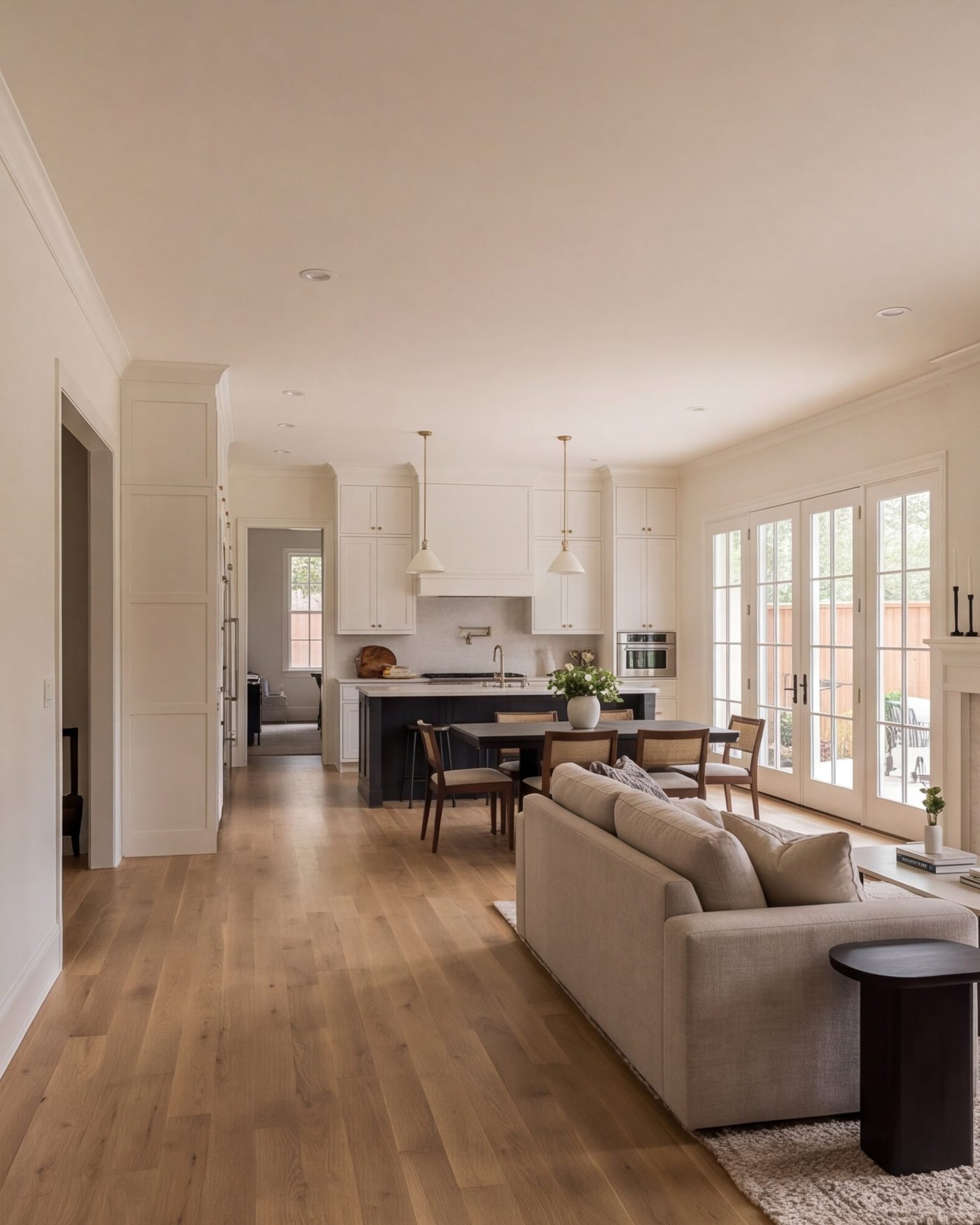 Whole-home remodel, open plan from kitchen to living room, Dallas
